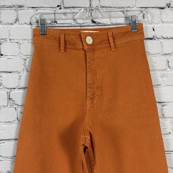 Zara The Marine Straight Wide Leg Jeans Raw Hem High Rise Womens Size 4 Coral - Picture 5 of 16